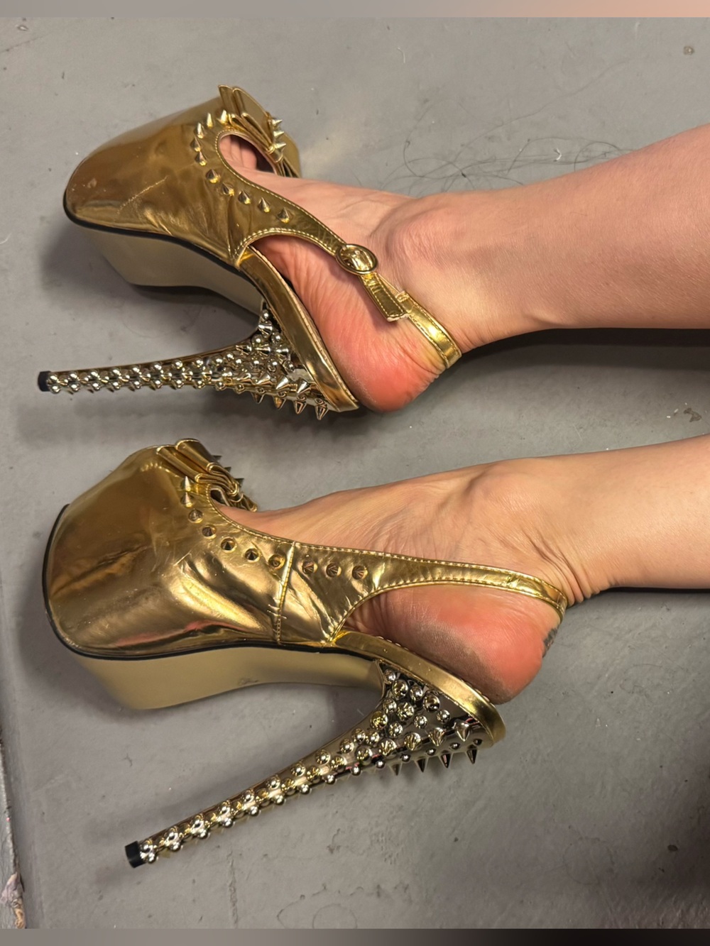 Gold Studded Spiked Stiletto Slingback Heels US 8